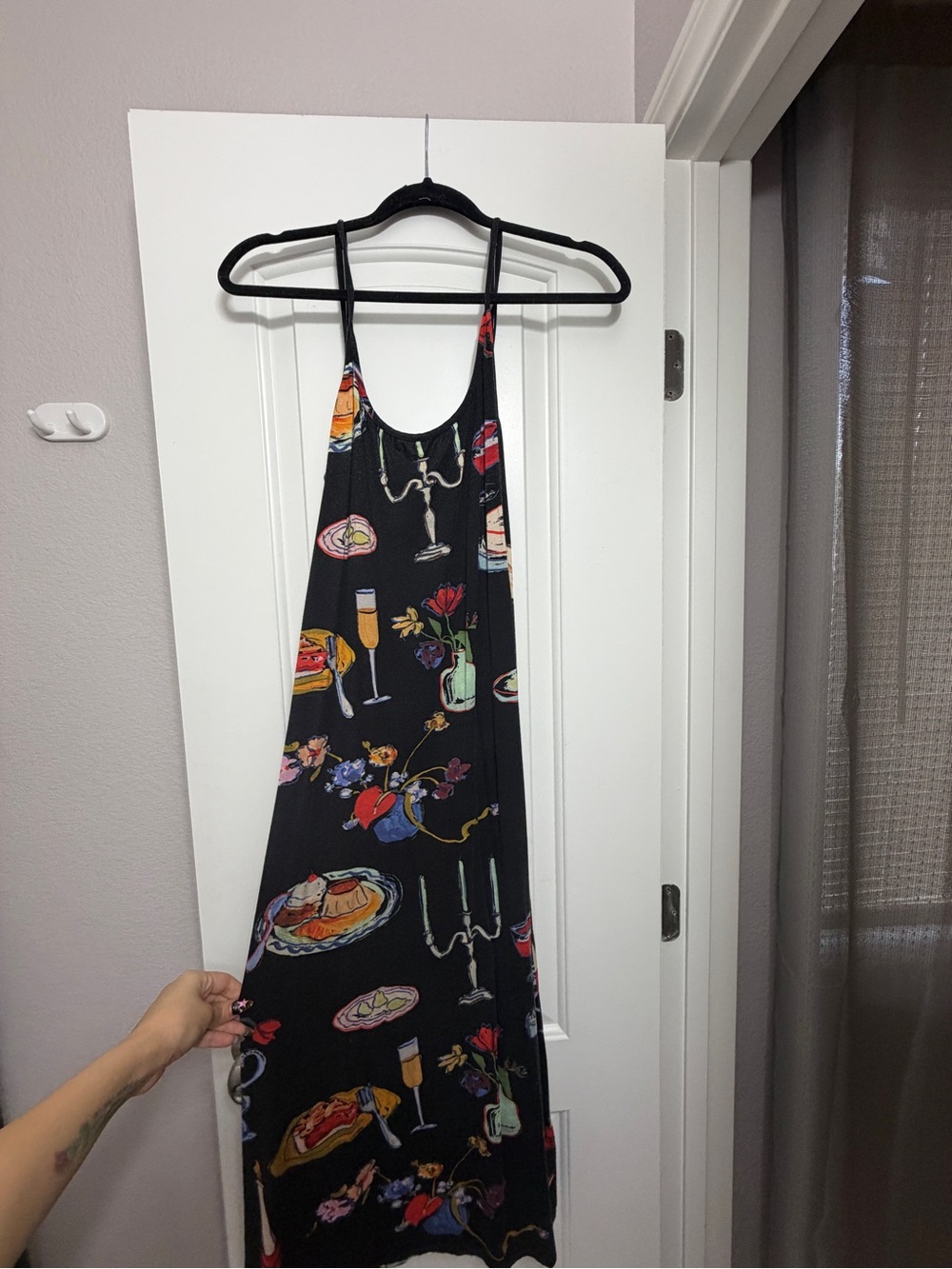 Lisa Says Gah Black Maxi Dress with Multicolor Party Print